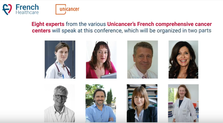 Les 8 experts des CLCC intervenant lors de la conférence sur les cancers du sein
