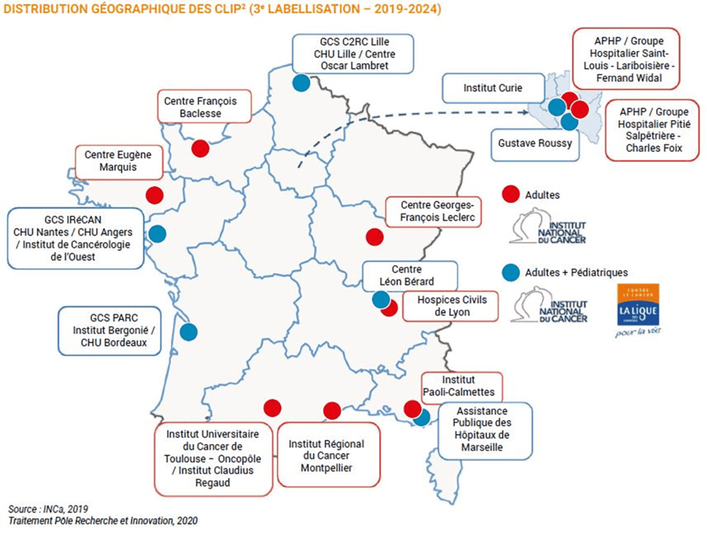 Carte de France des 16 centres labellissés Clip2