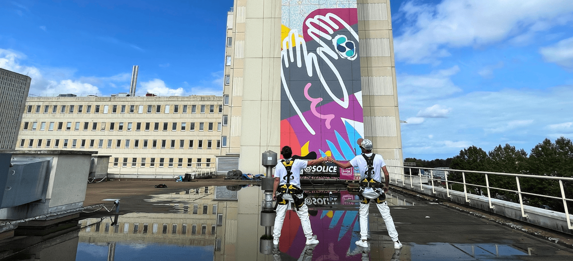 Fresque sur la façade sud pour les 50 ans du bâtiment du Centre François Baclesse de Caen