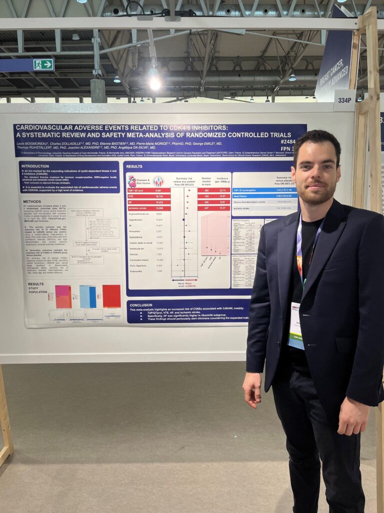 Louis BOISMOREAU devant son poster au congrès de l4ESMO 2024 à Barcelone