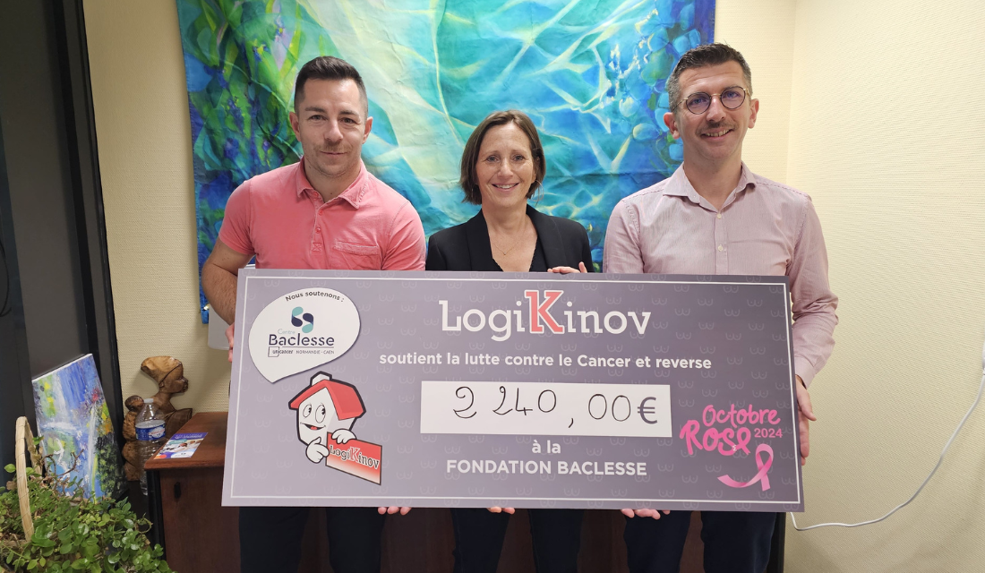 L'entreprise Logikinov remet un don de 2 240 € au Centre Baclesse-Caen, dans le cadre d'actions menées à l'occasion d'Octobre Rose.