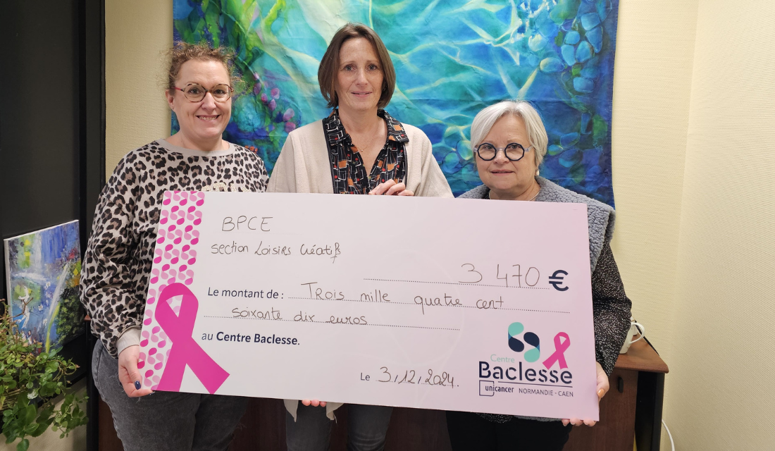 La section Loisirs Créatifs de la BPCE remet un chèque de 3470 € pour soutenir le Centre Baclesse de Caen