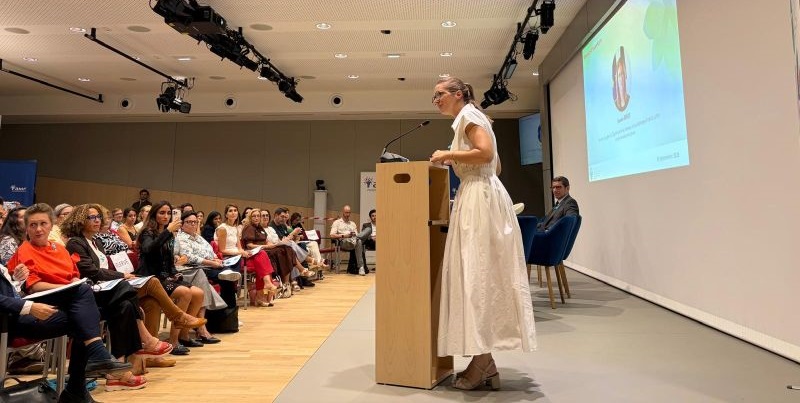 Aurore Bergé delivers a speech to the members of the Turquoise Collective
